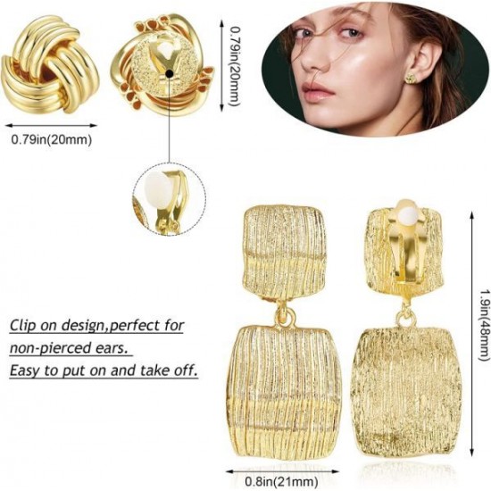 Pairs Clip On Drop Earrings Set Leaf Round Trapezoid Square Rectangle Geometric Clipon Earrings-Non Piercing Dangle Earrings Pairs Clip On Drop Earrings Set Leaf Round Trapezoid Square Rectangle Geometric Clipon Earrings-Non Piercing Dangle Earrings